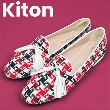 KITON 태슬 로퍼 플랫 펌프스 체크 트위드 36 새상품