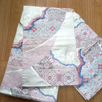 순수 실크 6통 후쿠로 오비 꽃무늬 자수