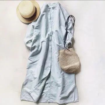 새상품급 카구레 스트라이프 셔츠 원피스 겉옷 민트 루즈핏