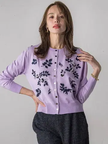 Viaggio Blu 보타니컬 모티브 자수 가디건