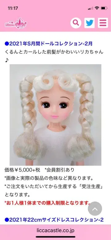 리카짱 캐슬 2021년 S 월간 인형 컬렉션 리카짱