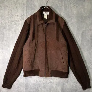 소가죽 니트 절개 자켓 브라운 가죽 천연 가죽