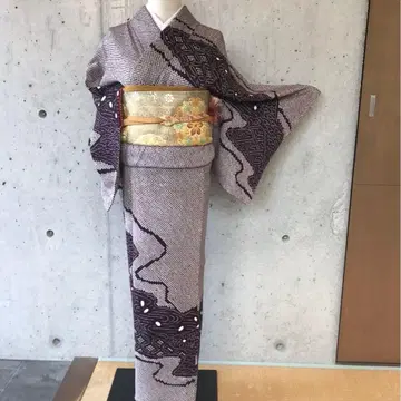 순수 실크 시보리 호몬기 이중 기모노 파도꽃 칠보 가슴 너비 넓음