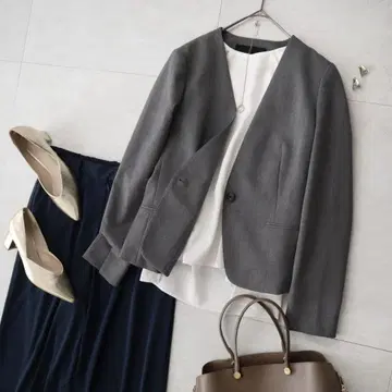 겨울 차콜 다크 그레이 그린 라벨 릴랙싱 울 혼방 노카라 자켓