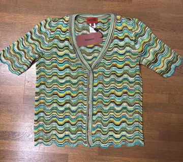 택 포함 새상품 MISSONI 멀티 컬러 물결 패턴 반팔 니트 가디건