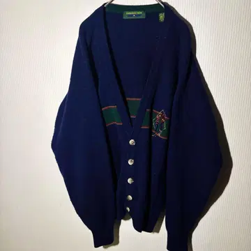 [ 개성파 구제 의류 ] 네이비 가디건 양모 램스울 새상품급 자수 XL