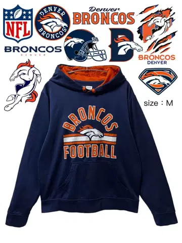 NFL 덴버 브롱코스 후드티 M 네이비 오렌지 USA 구제 의류