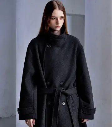 CLEL 울 블렌드 테크 멜톤 더블 체스터 코트