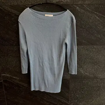 GALERIE VIE 칠부 소매 리브 코튼 니트 블루 그레이 S