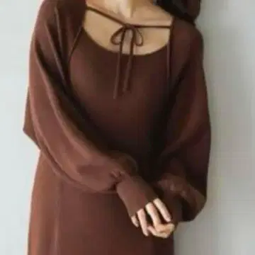 mysty woman 볼레로 도킹 니트 원피스 브라운