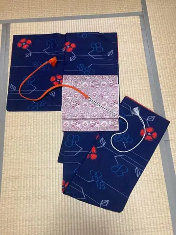 새상품급 앤티크 울 기모노 나고야 오비 매실매실 세트 설날