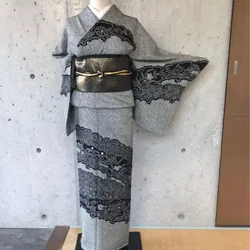 순수 실크 고급 시보리 호몬기 이중 기모노 펄 톤 가공