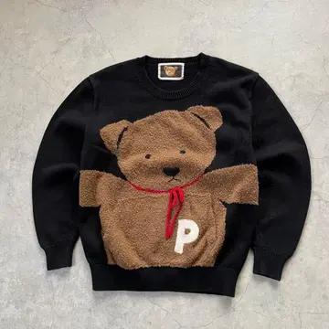 PINK HOUSE 핑크하우스 니트 곰 뜨개질 스웨터 블랙