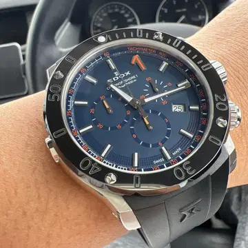 EDOX 크로노오프쇼어1 크로노그래프 손목시계 네이비 x 오렌지 다이얼