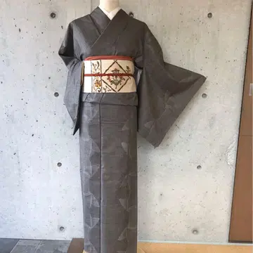 본고장 오시마 명주 카타스식 나비 패턴 이중 기모노