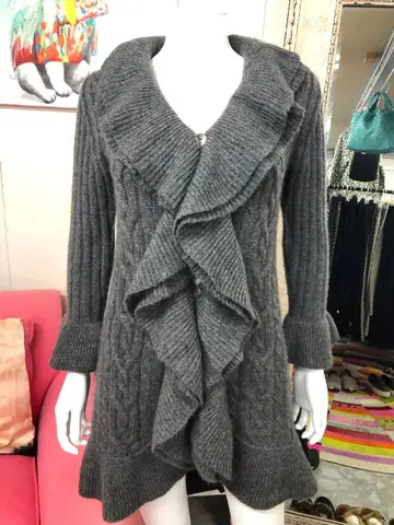 Tricoti 캐시미어 100% 프릴 롱 가디건