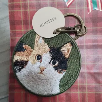 고양이 자수 키링 그린