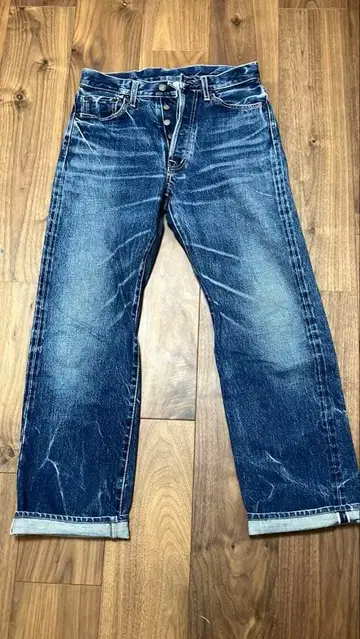 다크 블루 스트레이트 데님 버튼 플라이