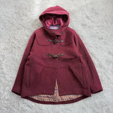 츠모리치사토 버건디 후드 부착 더플 코트