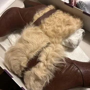 그레이스 콘티넨탈 브라운 가죽 퍼 숏부츠