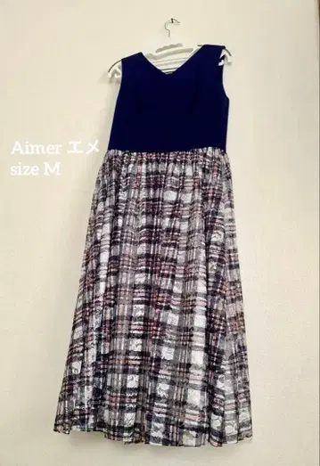 Aimer 에메 네이비 슬리브리스 롱 원피스 체크 무늬