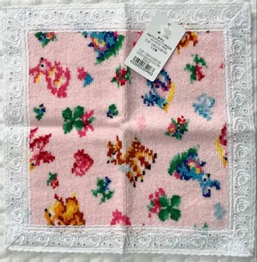 [ 미사용 새상품 ] 페이러 손수건 하이디 레이스 포함 사슴 토끼 핑크