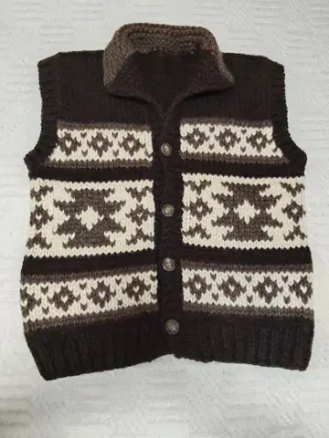핸드메이드 손뜨개질 베스트 카우친 스웨터 니트 눈 패턴 브라운 계열