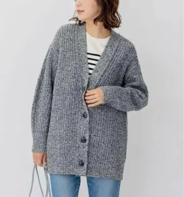 새상품급 23구 울 벌키 컬러 믹스 가디건 38