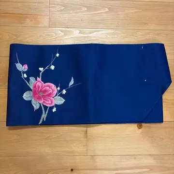 나고야 오비 네이비 컬러 핑크 꽃무늬 자수