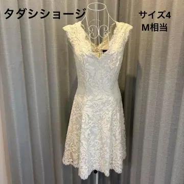 타다시 쇼지 화이트 레이스 슬리브리스 원피스