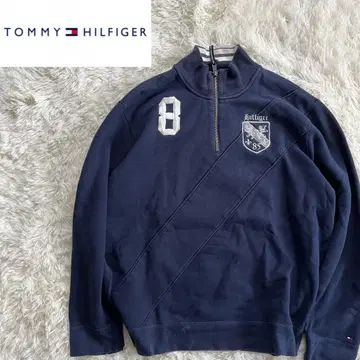 [새상품급] 타미힐피거 하프 지퍼 맨투맨 자수 로고 네이비 레어 디자인