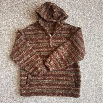 줄무늬 하프 지퍼 니트 후드티 울 혼방 후드 부착 맨투맨