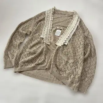 미사용 Samansa Mos2 레이스 린넨면 가디건