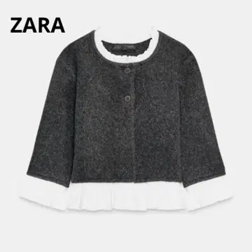 ZARA 포플린 콤비 니트 자켓 다크 그레이 S