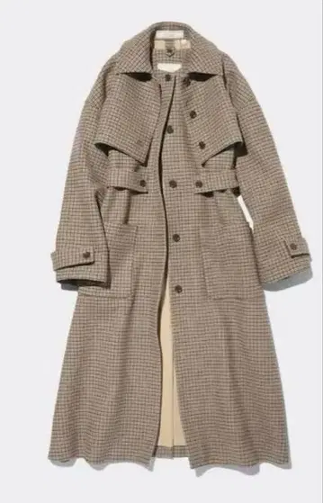 GU rokh 콜라보 체크 무늬 3way 2피스 롱 코트 XS 사이즈