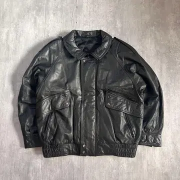 C2 00s 천연 가죽 가죽 블루종 블랙 뒷면 퀼팅 밑단 밴딩 L 바이커