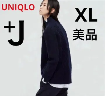 유니클로 +J 프리미엄 라무 케이블 하이넥 스웨터 XL 블랙 446351