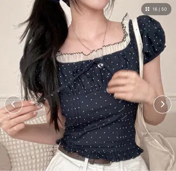 frunco 스크런치 포함 도트 블라우스 네이비