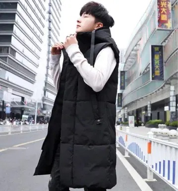 한국 블랙 롱 다운 베스트 빅 실루엣