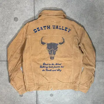 코듀로이 자켓 버팔로 문자 양면 자수 박스형 짧은 기장 아메카지