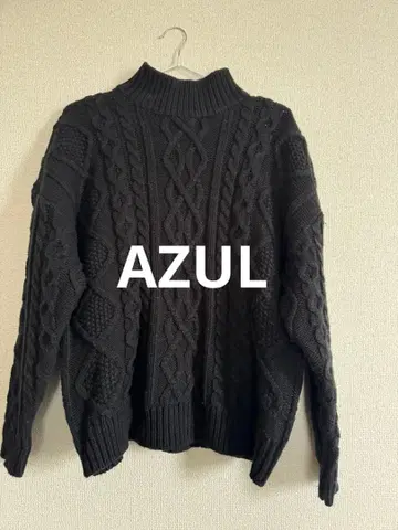AZUL by moussy 블랙 케이블 니트 스웨터 울 혼방