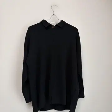 RENOWN 레나운 블랙 카라 부착 긴팔 니트 스웨터 울 100%