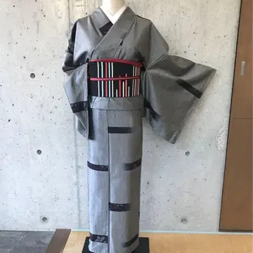 순수 실크 츠무기 기모노 꽃무늬 이중 기모노