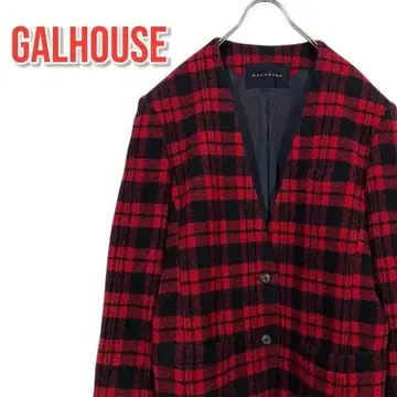 GALHOUSE 갈하우스 노카라 자켓 체크 F 레드 울