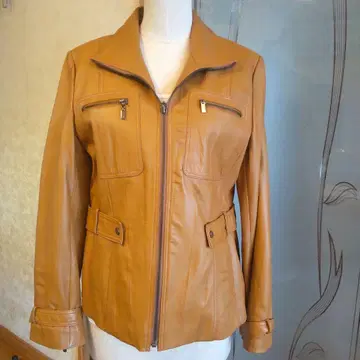 (새상품급) chic 카멜 라이더 천연 가죽 자켓 sizeM