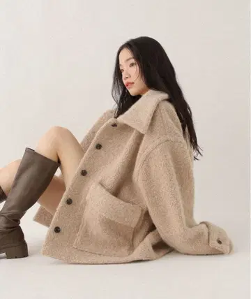 Heather 헤더 보아 샤기 미들 자켓 베이지