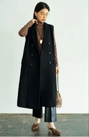 라운지 드레스 미사용 롱 베스트 코트 블랙