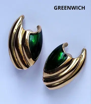 빈티지 GREENWICH 그린 에나멜 귀찌 주얼리