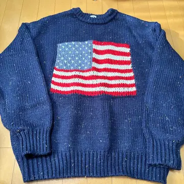 Perushu 미국 국기 니트 스웨터 네이비
