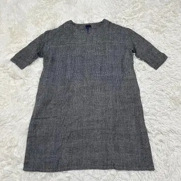 ICHI 이치 울 100 체크 무늬 롱 원피스 그레이